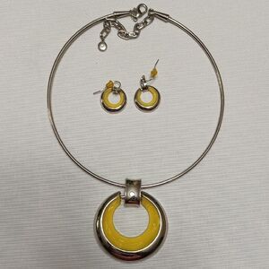Yellow and Silver Necklace and Earring Set